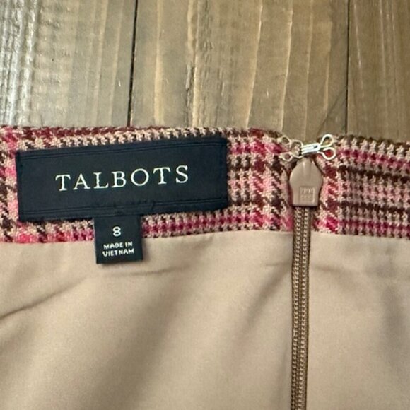 Talbots Plaid Wool Blend A-Line Skirt Pink Tan Size 8 - Picture 6 of 6